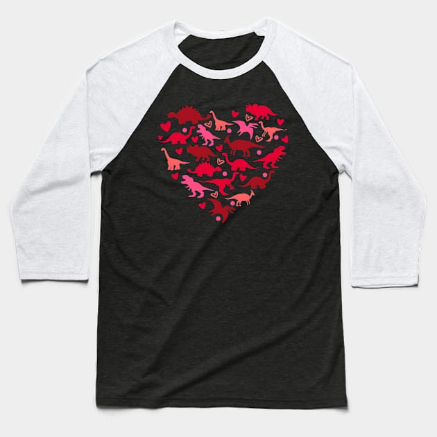 Dinosaur Love Heart T Rex Cute Valentines Day Boys Toddlers Baseball T-Shirt by jadolomadolo